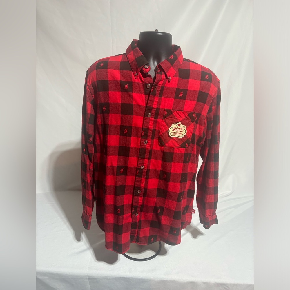 Shiner & Magellan Button Down Shirt Red Men’s Buffalo Check Shiner Bock Medium